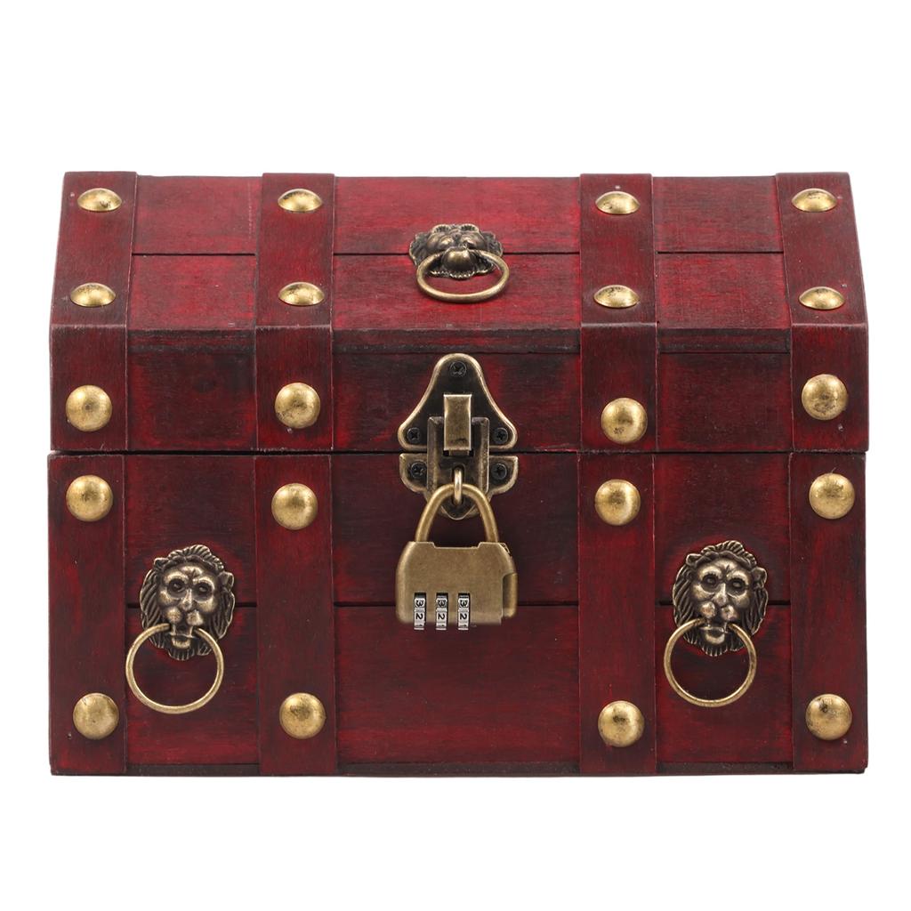 1 Pc Wooden Jewelry Storage Box Vintage Treasure Chest with Metal Lock Keepsake Boxes Home Gift Jewelry Rings Storage Container
