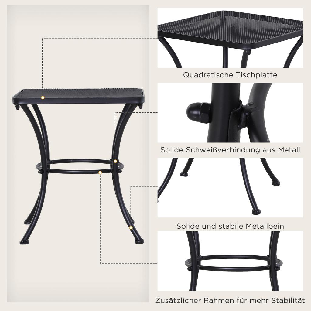Náměstí zahradní stůl 45 cm. Venkovní kovový bistro stolek s pletenou deskou. Černá