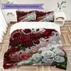 Classic White Rose Pattern Bedding Uilt Set Uilt Cover Pillowcase Home Decoration Birthday Gift (1 * Duvet Cover + 2 * Pillowcase Without Core)