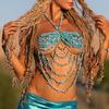 Sleeveless Acrylic Beaded Fringe Tassels Top Summer Casual Party Outfit Music Festival Body Chain Camisole for Women