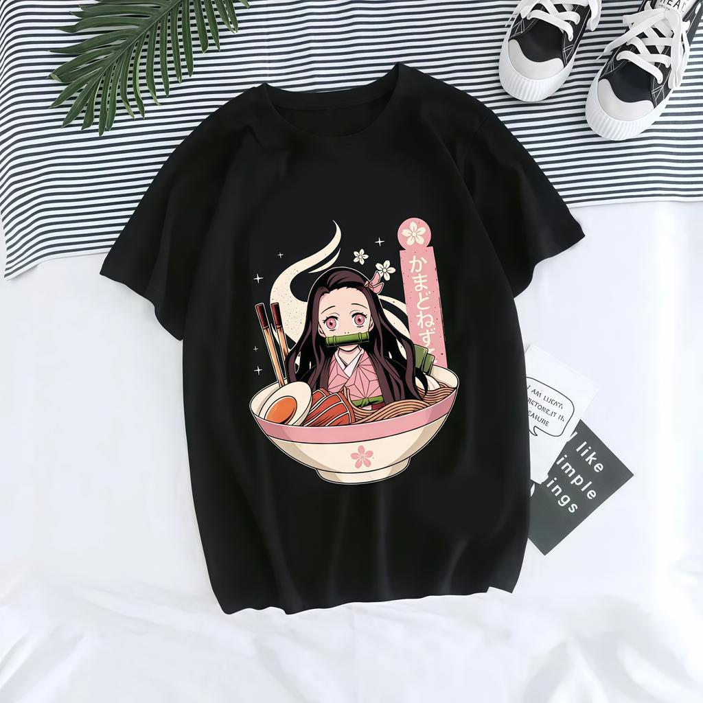 New Demon Slayer Anime Print Trendy Casual Top for Women, Summer Parent-child T-shirt for Women