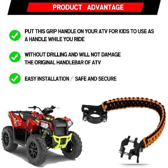 Xislet ATV Grab Strap Compatible With Polaris Sportsman Can Am Outlander Honda Foreman Motocycle Bike ATV Paracord Grip Handle For Kids Universal For