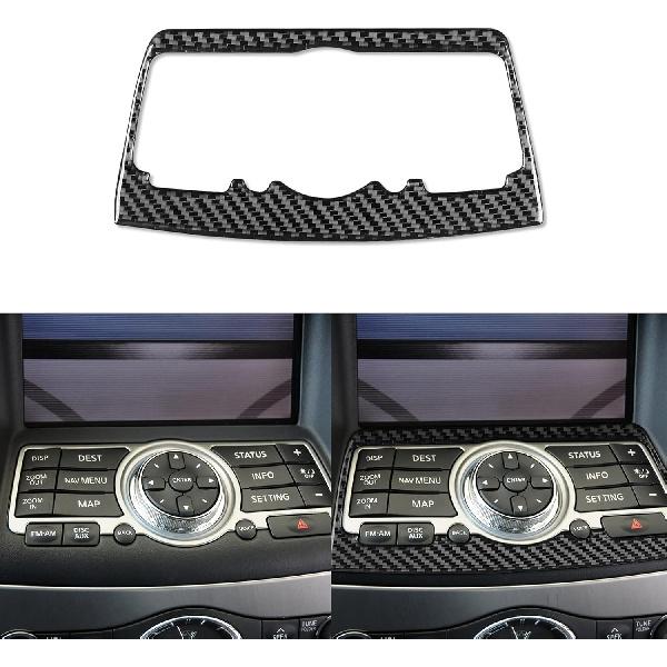 2pcs Radio Console Panel Carbon Fiber Sticker Cover Kit AC Button Frame for Infiniti G37 2008-2013 G35 2007-08 G25 2011 2012 Q60 2014 2015 (Style B)