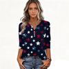 Women's T Shirt Independence Day Print Button 3/4 Sleeve Daily Weekend Fashion Basic V- Neck Regular Top