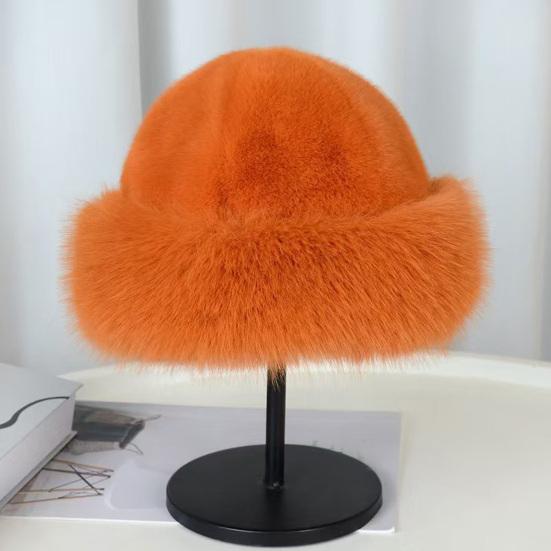 Faux Fur Winter Bucket Hat Solid Color Soft Texture Thickened Warm Plush Hat Gentle