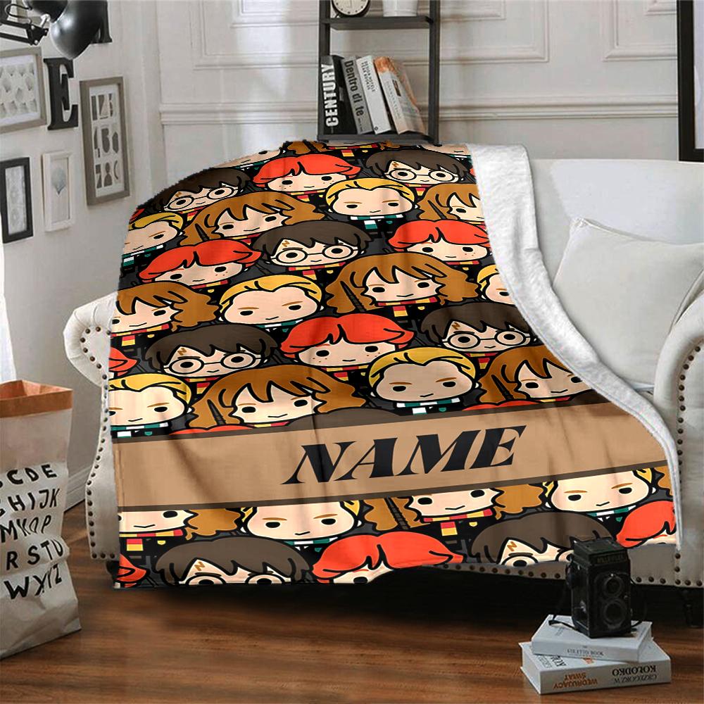 Custom Name Cartoon Character Collection blanket for Couch & Bed, Plush Cozy Fuzzy Blanket Super Soft & Warm Blankets for Fall and Winter. 090862
