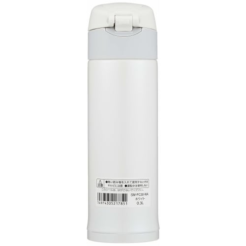 Zojirushi Stainless Steel Water Bottle, 300ml, One-Touch Open Type, White, SM-PC30-WA