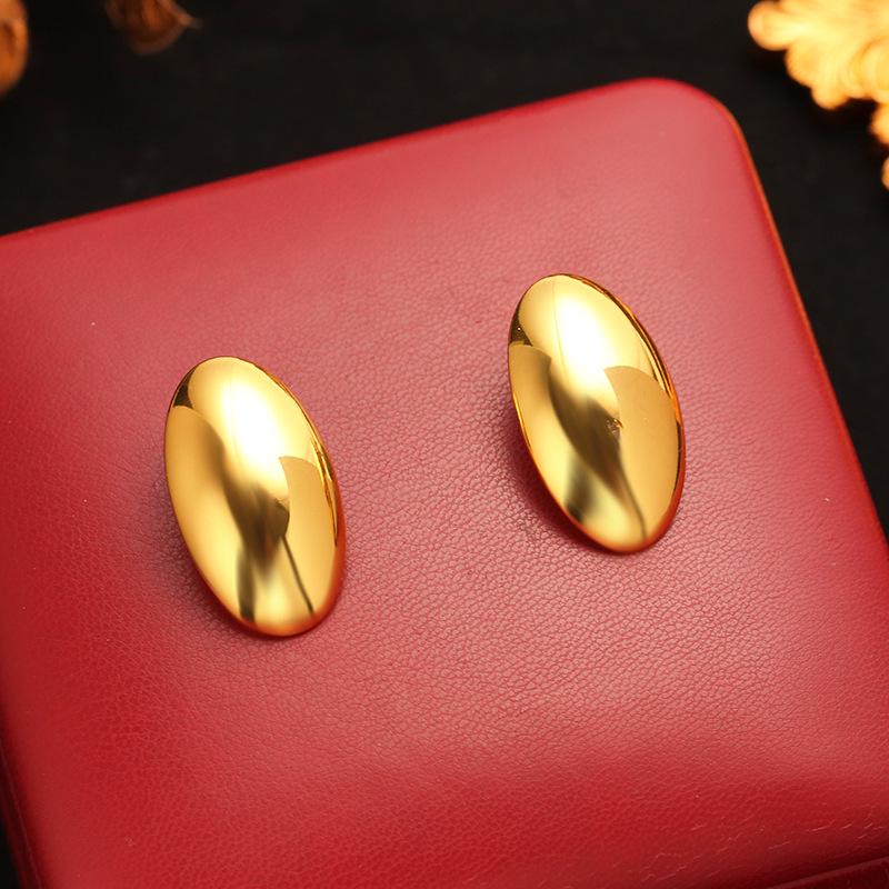 18K Gold-Plated Stainless Steel Oval Stud Earrings - Smooth, Non-Fading, High-End Feel