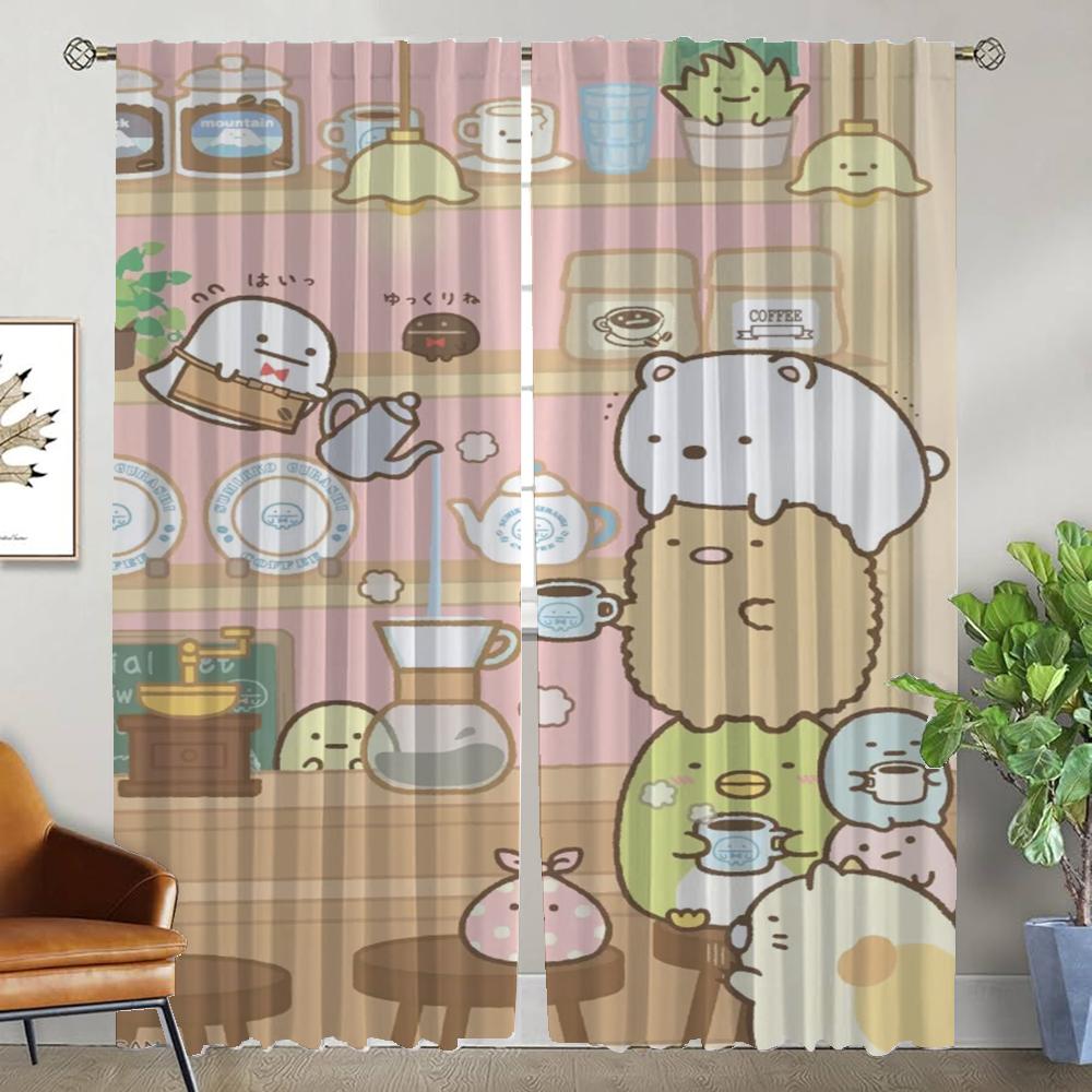 Tulle for Bedroom Sumikko Gurashi Shades Living Room Curtain Kitchen Curtains 2 Pieces Halloween Decoration Partition Blackout