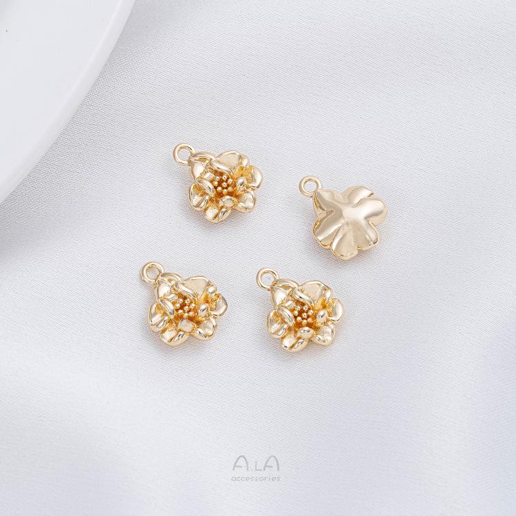 14K Gold-Filled Four-Leaf Clover Rose Pendant Charm for DIY Jewelry