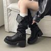 Fashion Winter Punk Style Woman Platform Knight Boots Fashion Belt Buckle Shoes Ladies Concise Height Increase Long Booties