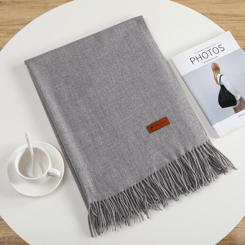 Solid Color Imitation Cashmere Warm Scarf Women's Four Seasons Can Be Used with Outer Shawl Fringed Versatile Scarf