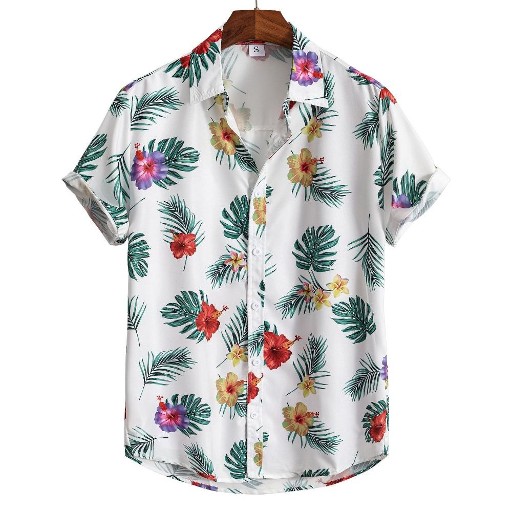 2025 Hawaiian Shirt Men's Fashion Floral Geometric Print Blouse Single-breasted Beach Short-sleeved Blouse Men's Vacation Clothing