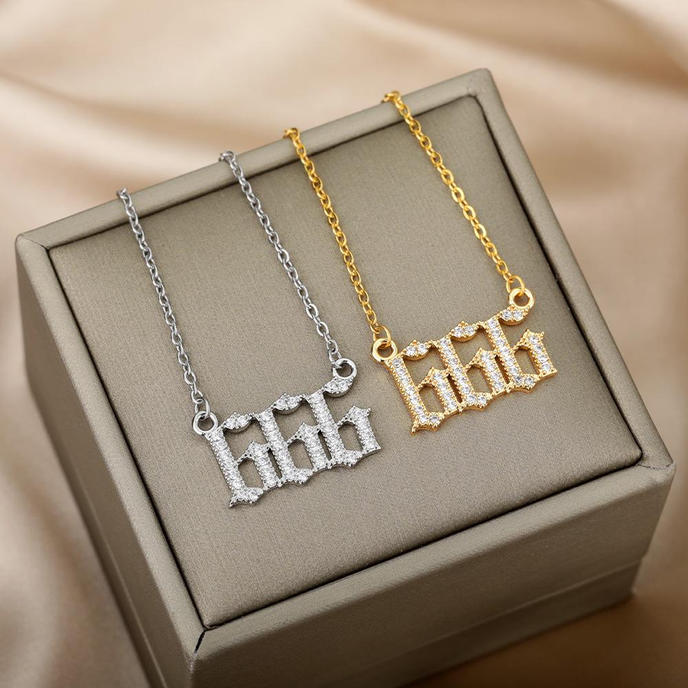 Angel Number Necklaces For Women 111 222 333 555 666 777 888 999 444 Devil Necklace Stainless Steel Pendant Men Bff Goth Jewelry