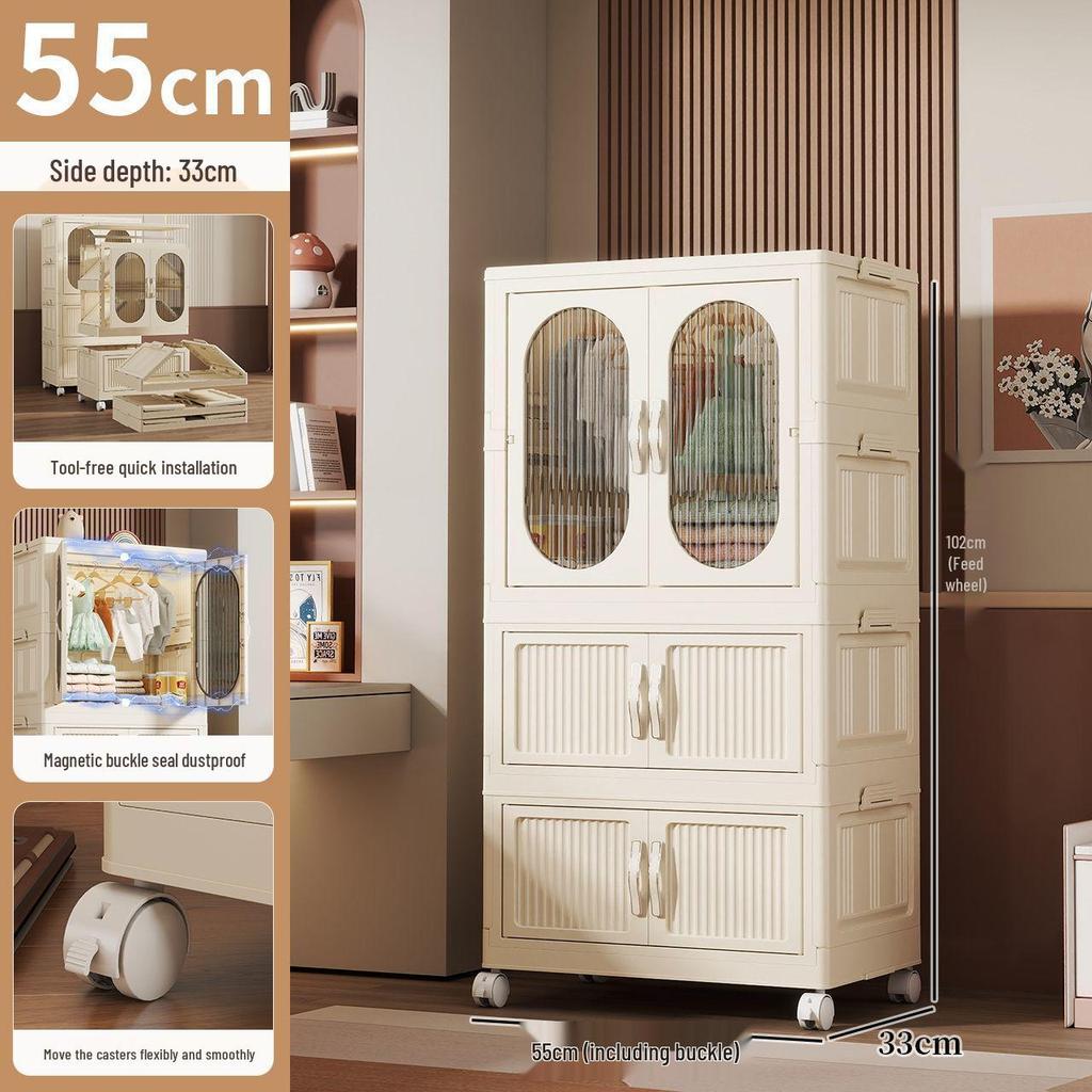 Kids' Multi-layer Plastic Wardrobe with Wheels | Folding Storage Cabinet for Baby Clothes