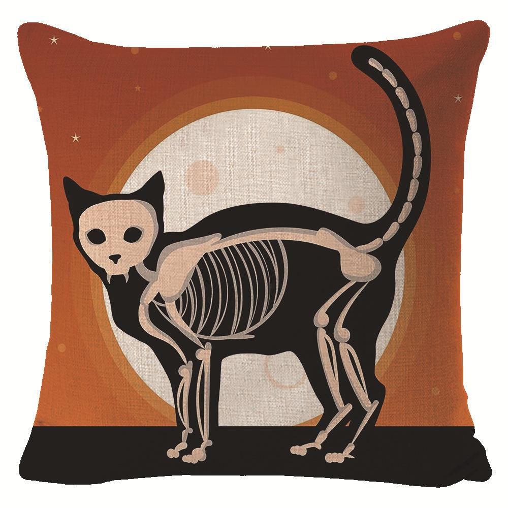 New Halloween Pillow Cartoon Cat Linen Printed Pillow Cover Nordic Funny Decorative Cushion