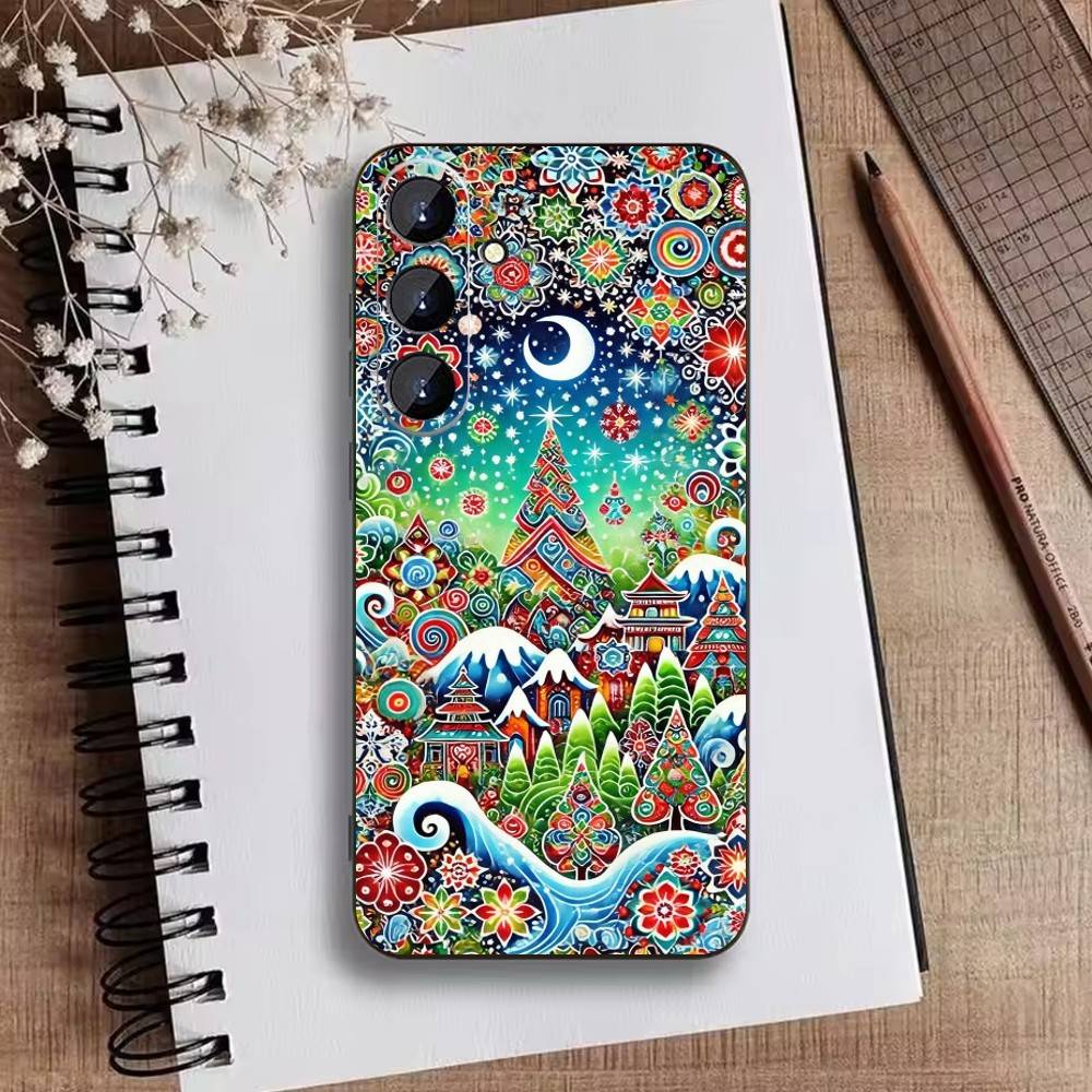 Whimsical landscape Starry Night Phone Case For Samsung Galaxy A73,A21s,A22,A31,A52,A53,A71,A41Soft Black Shell