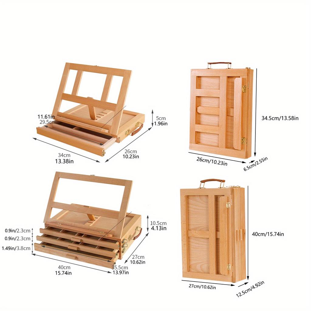 1 or 3 Layers 1pc Portable Wood Artist Painting Easel with Fold Down,drawer Can Store Brush&paint box,Outdoor Sketching Stand with Handle.