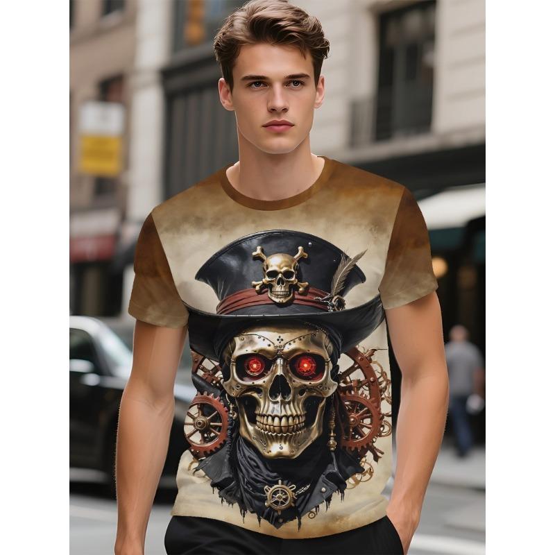 

Футболка с 3D-принтом в виде черепа, летний ретро-топ, мужская модная футболка 6XL дубильная кора