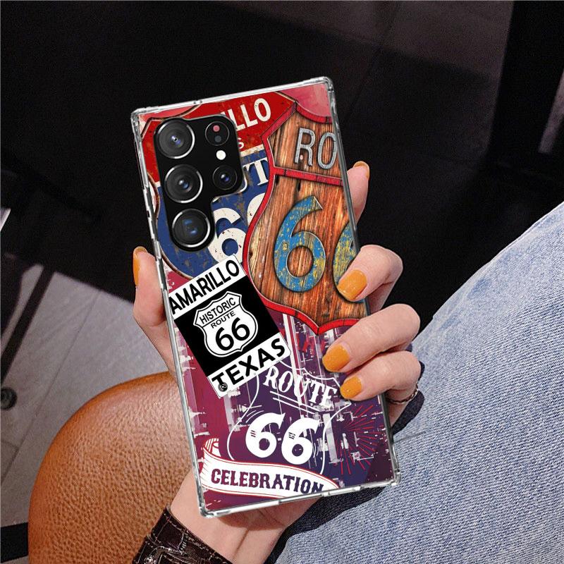 

America Route 66 Phone Case For Samsung Galaxy S24 S25 Edge S26 Ultra S23 S22 S21 Plus S20 FE + Personalized Print Cover Galaxy Samsung S22