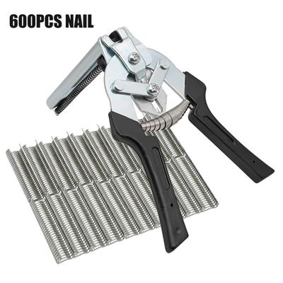 Pince à Anneaux pour Clous Type M en Acier Inoxydable Pince de Fixation Multifonctionnelle avec 600 Clous Pince de Réparation pour Cage d'Animaux Outils à Main
