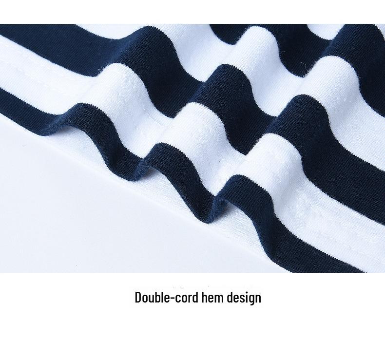 Damen Sommer Locker Geschnittenes Poloshirt mit Kragen – Fake Zweiteiler, Gestreift, Kurzarm, Reine Baumwolle