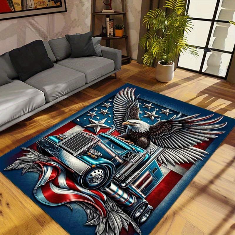 American Flag Eagle Rug for Patriotic Homes | 3D Truck Design Carpet | USA Themed Living Room Decor Skid resistant carpet