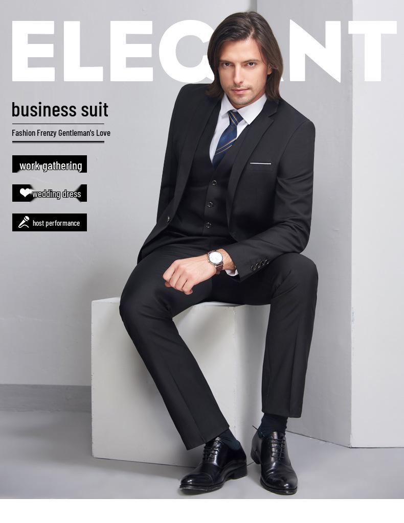 Men's Korean Style Slim Fit Wedding Tuxedo Three-Piece Suit