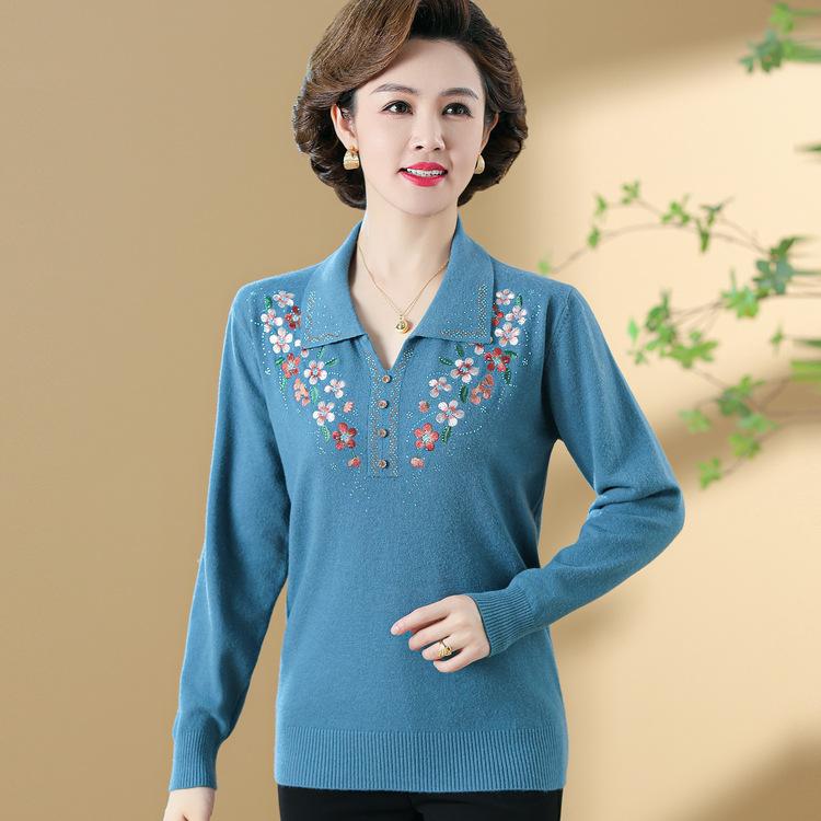 New Style Fashionable Mother Early Spring Top Middle-aged and Elderly Women's Spring Clothes 40 Years Old 50t-shirt Knitted Sweater
