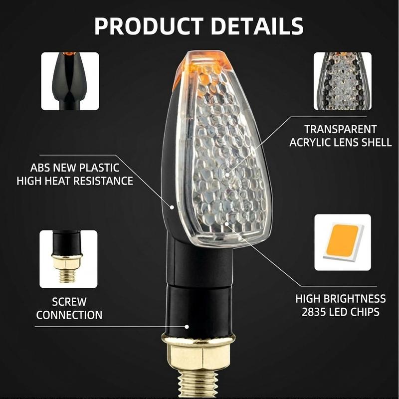 2pcs/set Universal IP67 LED Turn Signals Long Short Turn Signal Indicator Lights For Motorcycle Dirt Bike Go-kart A pair
