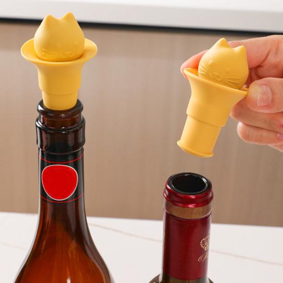 Cat Head Bottle Stopper Silicone Sealing Cap Red Wine Bottle Sealer Stopper Unique Party Wine Accessory