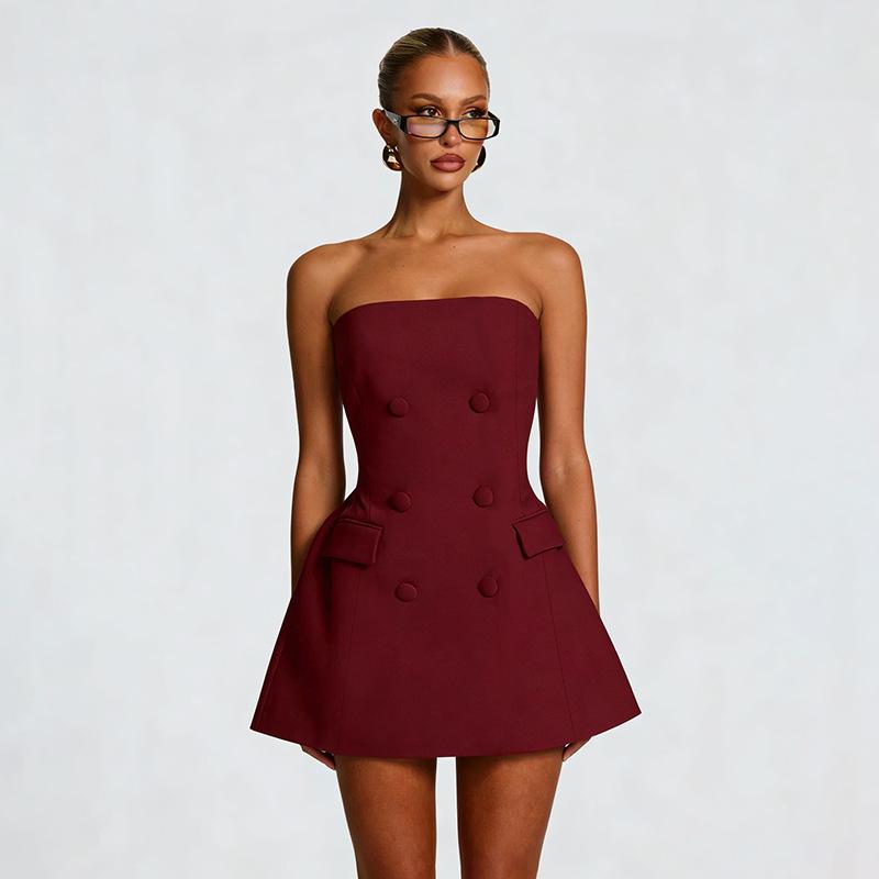 D25DS580 Europäischer & Amerikanischer Herbst/Winter Sexy Einfarbiger Schlank geschnittener Bandeau Knospenrock für Damen