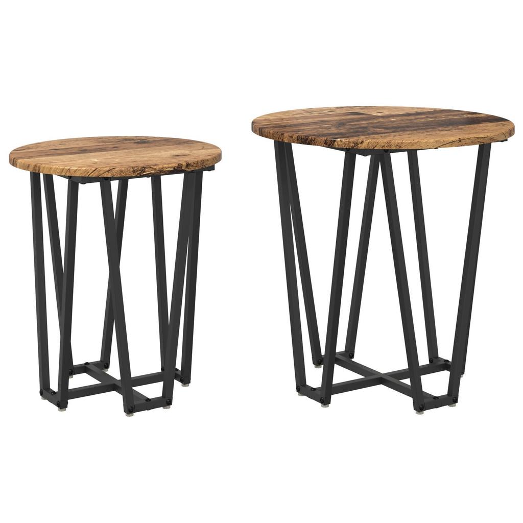 2-Piece round side table set, wooden coffee tables with metal frames, living room decoration table set