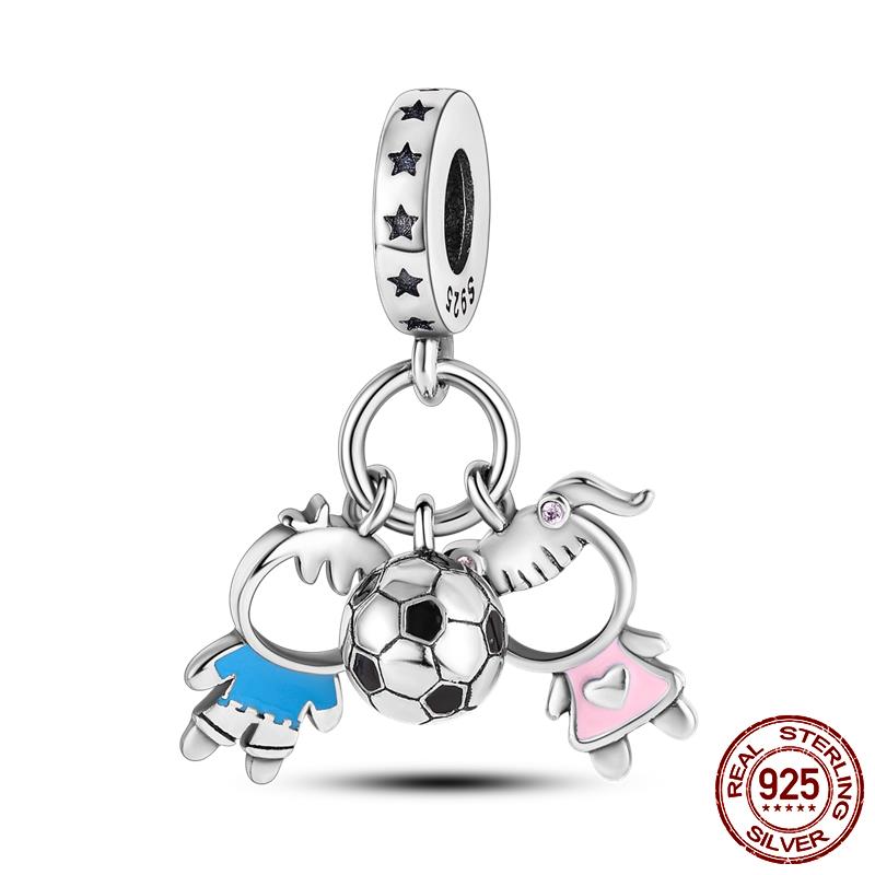 World Football Sport Soccer Dumbbell Yoga Dangle Charms Fit Accessories Bracelets Necklace Beads Copper Women Jewelry Making