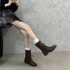 French Catwalk Retro Martin Boots British Style Women's Square Head Cowhide Polished Color Old Medium Tube Lace-up Locomotive Boots