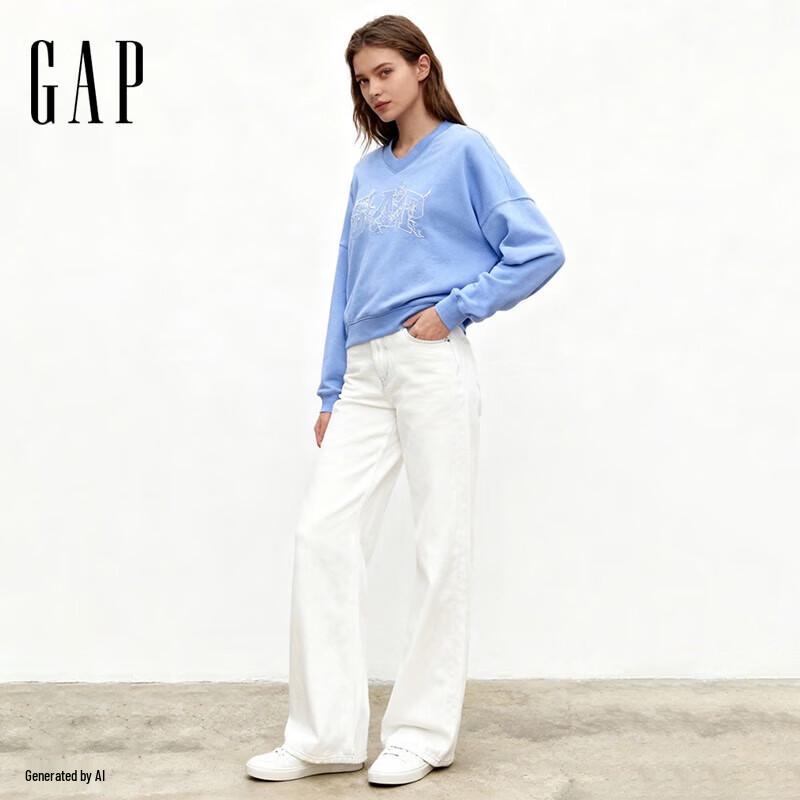 

Gap Women s Embroidered Logo V-Neck Sweatshirt XS
