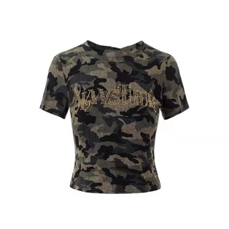 

Бавовняна футболка Жіноча мода Вуличний одяг Камуфляж Короткі топи Літо 2024 Ropa Mujer Футболки з круглим вирізом і короткими рукавами Вінтажна футболка Y2k M дубильна кора