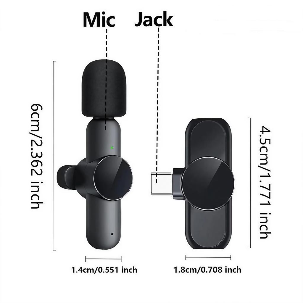 2pcs Wireless Lavalier Microphone for iPhone iPad Android Type-C Mini Mic for Video Recording YouTube Live Stream Vlog Podcast