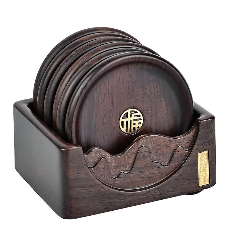 Wooden Tea Cup Coaster Set Handcrafted Black Ebony Chinese Ceremony Tableware Accessory