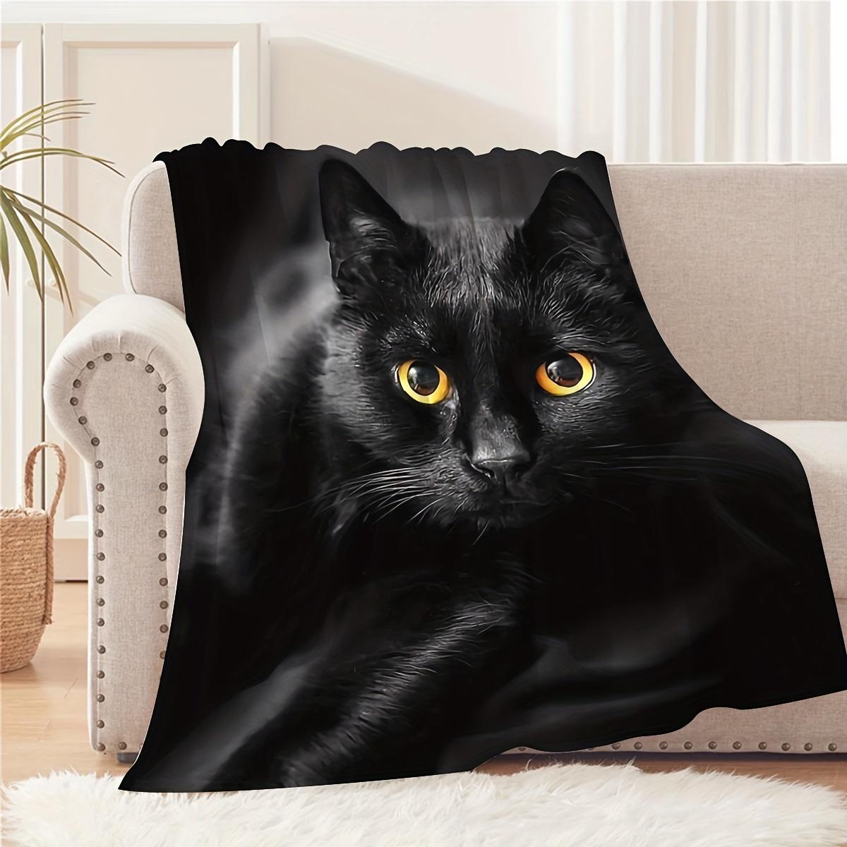 

Black Cat Flannel Blanket – Soft Warm All-Season Throw – Halloween Gift for Sofa Bed Camping – Vibrant Yellow Eyes Design 130x150cm51x59in