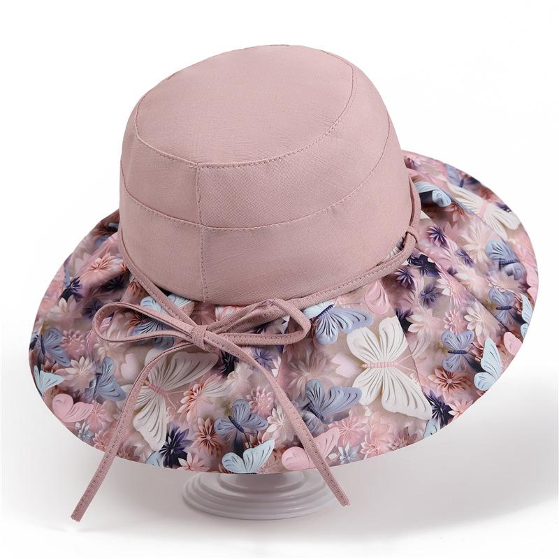 

Summer light and breathable flower color matching hat women organza basin hat showing face small bucket hat sun protection hat M（56-58cm）