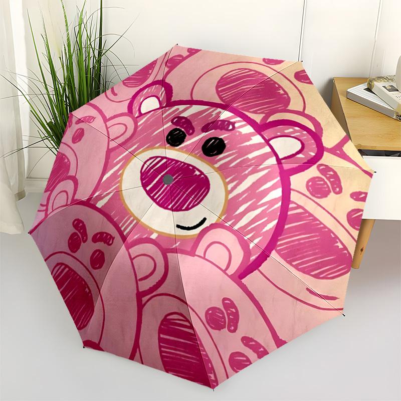 1pc Strawberry Bear Automatic Open/Close Umbrella - All-Season Portable Umbrella for Women/Men yy251213078