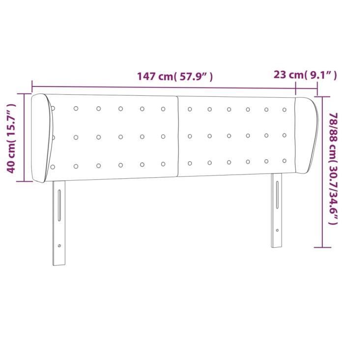 VidaXL Tête de lit avec oreilles Noir 147x23x78-88 cm Tissu3117578