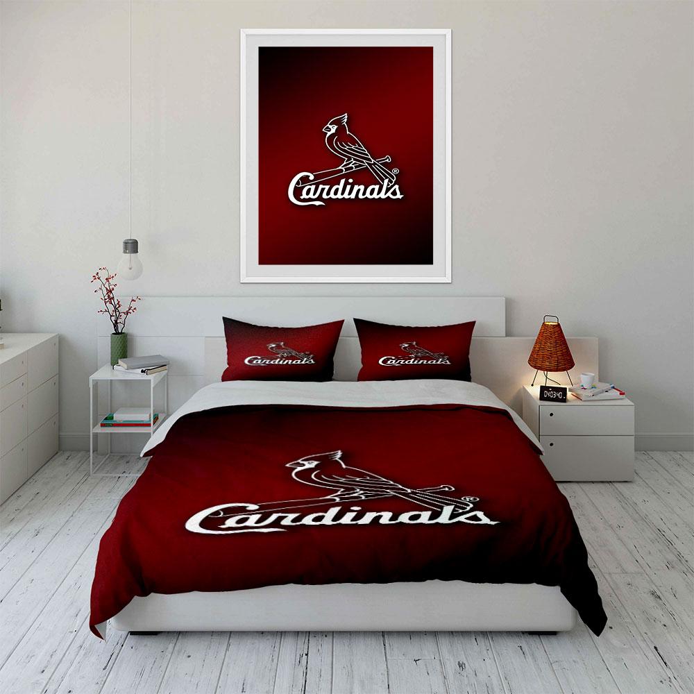 Cardinals Logo on Red Background Print Bedding Set Duvet Cover Pillowcases (1* Duvet Cover 2* Pillowcases Do Not Include Comforter)