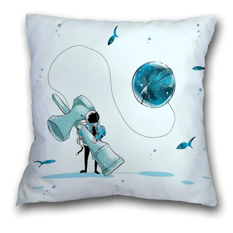 Creative Spaceman Astronaut Pillowcase Blue Green Cushion Cover Sofa Office Seat    Ornament Home Decoration
