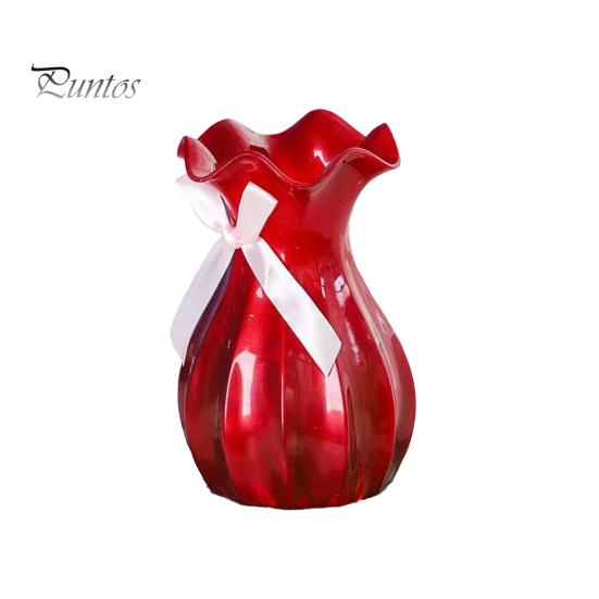 

Легкая пластиковая ваза, небьющаяся ваза для цветов с гофрированным горлом, держатель для сухоцветов с бантом для спальни, гостиной, стола, декора красный