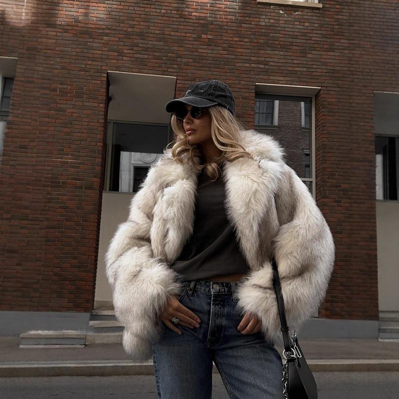 Women's clothing eco-friendly fox hair dyed sharp imitation fur fur coat suit collar artificial fur coat fluffy clothes