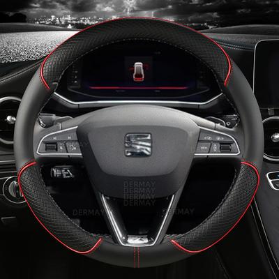 For Seat Tarraco Arona Ateca Ibiza Toledo Mii Leon Arosa Exeo ST FR 38cm Non-Slip Car Steering Wheel Cover Microfiber Leather