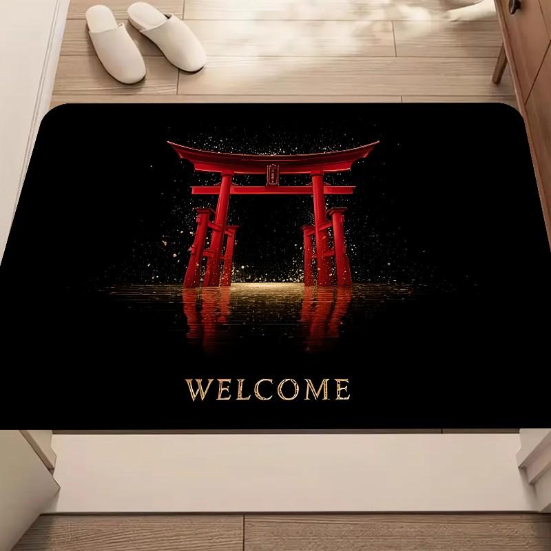 

1pc Welcome Torii Rug – Red Gate Design, Soft Mat for Entryway, Living Room, Home Decor door mat entrance 40x60cm16x24in