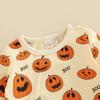 Baby Boys Girls Halloween Outfits Long Sleeve O Neck Pumpkin Print Tops + Gray Drawstring Pants